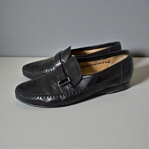 SANTONI Men's Black Leather Dress Shoes Loafers Size 9